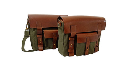 Royal Enfield New Classic Reborn 350 Olive Color Bags With Mounting Pair