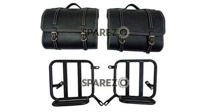 Royal Enfield New Classic Reborn 350 Leather Glossy Black Bags and Mounting Pair