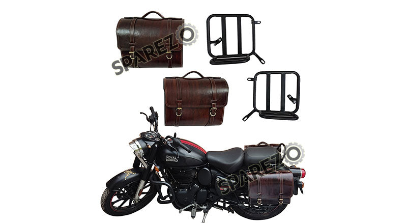 Royal Enfield New Classic Reborn 350cc Leather Antique Brown Bags and Mounting Pair