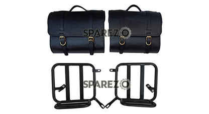 Royal Enfield New Classic Reborn 350 Leather Saddle Black Bags and Mounting Pair