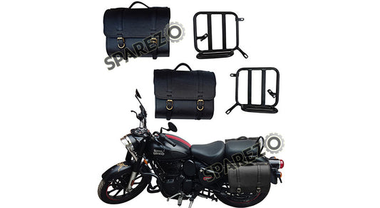 Royal Enfield New Classic Reborn 350 Leather Saddle Black Bags and Mounting Pair