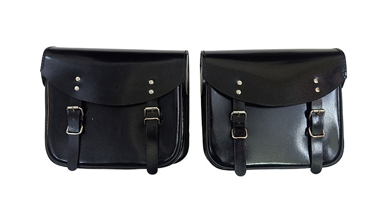 Royal Enfield New Classic Reborn 350 Leather Glossy Black Bags and Mounting Pair