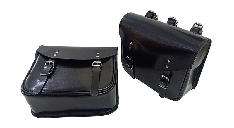 Royal Enfield Hunter 350 Leather Saddle Bags Glossy Black With Mounting Pair