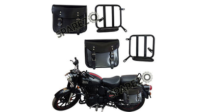 Royal Enfield New Classic Reborn 350 Leather Glossy Black Bags and Mounting Pair