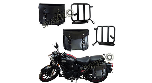 Royal Enfield New Classic Reborn 350 Leather Glossy Black Bags and Mounting Pair
