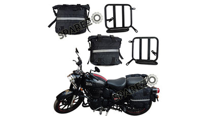 Royal Enfield New Classic Reborn 350 Canvas Saddle Black Bags With Mounting Pair
