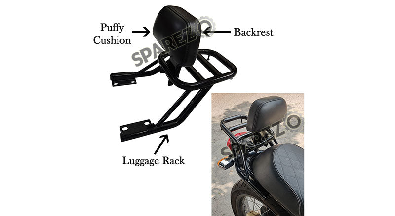 Royal Enfield Interceptor and GT 650 Rear Luggage Rack Carrier With Backrest Black
