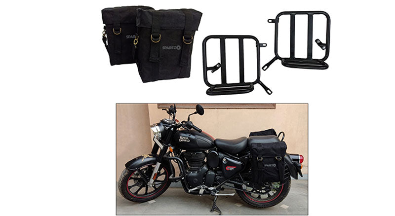 Royal Enfield New Classic Reborn 350cc Military Pannier Black Color Bags With Fitting