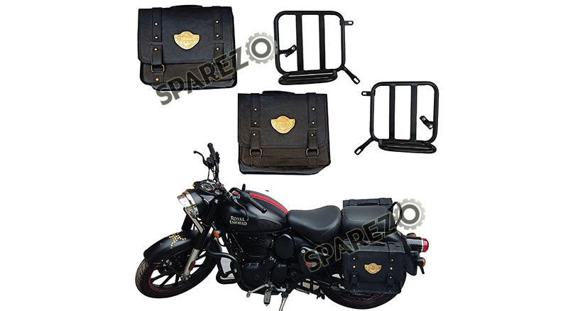 Royal Enfield New Classic Reborn 350cc Black Saddle Leather Bag Pair with Rails