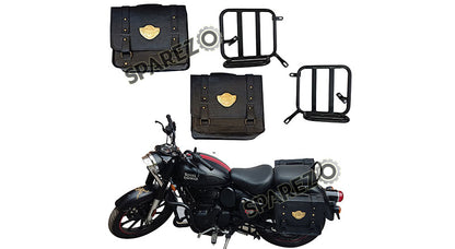 Royal Enfield New Classic Reborn 350cc Black Saddle Leather Bag Pair with Rails