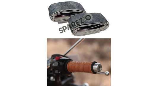 Royal Enfield GT and Interceptor 650 RH-LH Grip Leather Wrap Pair Rusty Grey