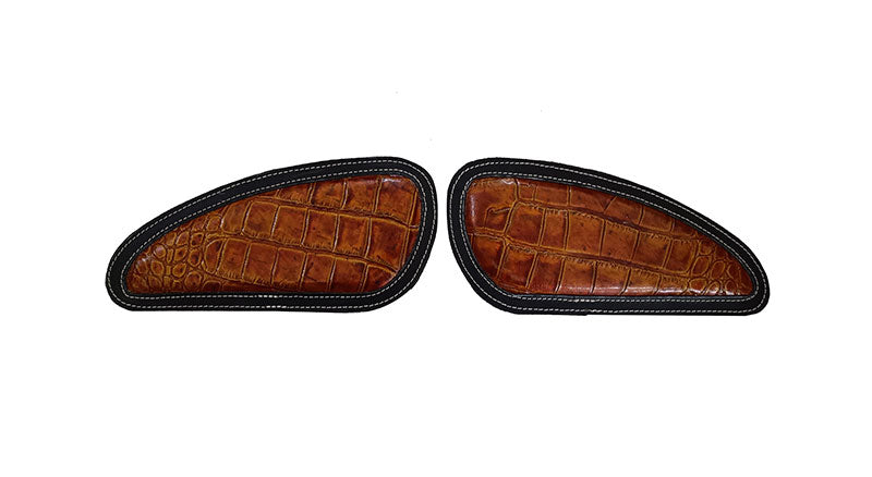Customized Royal Enfield Interceptor 650cc Leather Knee Pad Pair Orange Crush D10
