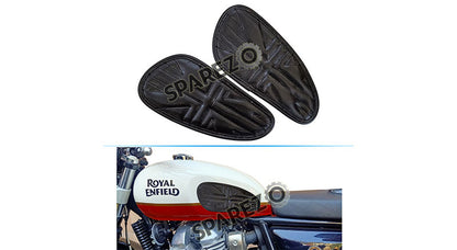 Customized Royal Enfield Interceptor 650cc Leather Knee Pad Pair Union Jack Black D9