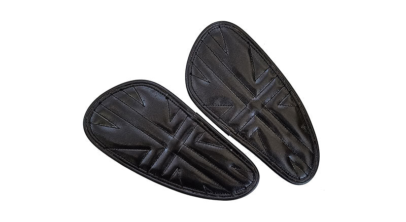 Customized Royal Enfield Interceptor 650cc Leather Knee Pad Pair Union Jack Black D9