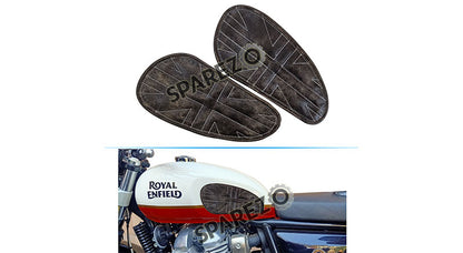 Customized Royal Enfield Interceptor 650cc Leather Knee Pad Pair Union Jack Rusty Grey D8