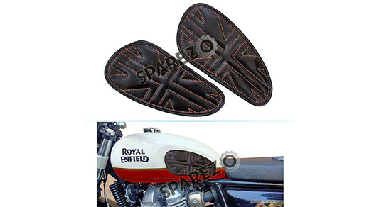 Customized Royal Enfield Interceptor 650 Leather Knee Pad Pair Union Jack Black D7