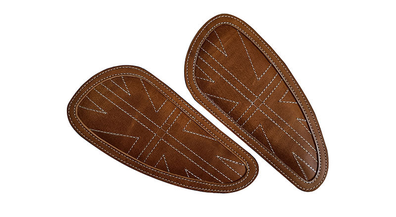 Customized Royal Enfield Interceptor 650cc Leather Knee Pad Pair Union Jack D3