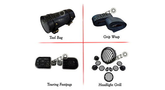 Royal Enfield New Classic Reborn 350cc Headlight Grill Tool Bag Grip Wrap and Footpegs