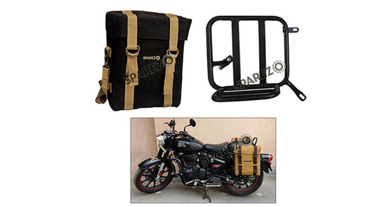 Royal Enfield Classic Reborn 350cc Golden Black RH Military Pannier Bag and Mounting