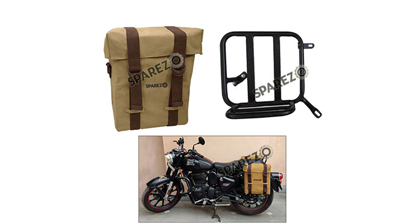 Royal Enfield Classic Reborn 350cc Golden Black LH Military Pannier Bag and Mounting