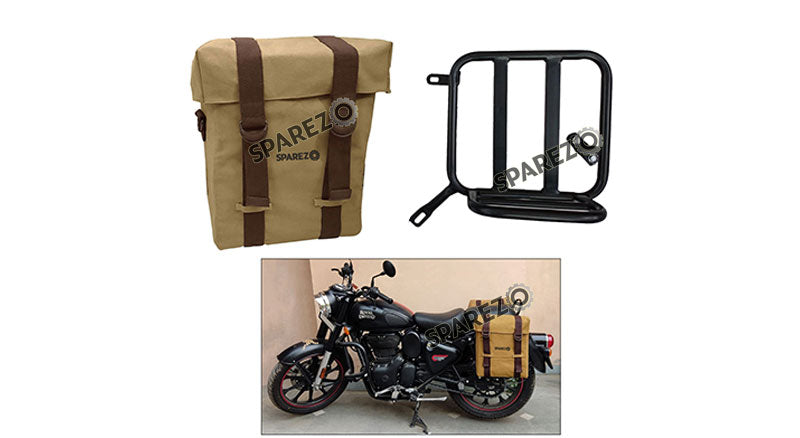 Royal Enfield Classic Reborn 350cc Sand Color LH Military Pannier Bag and Mounting