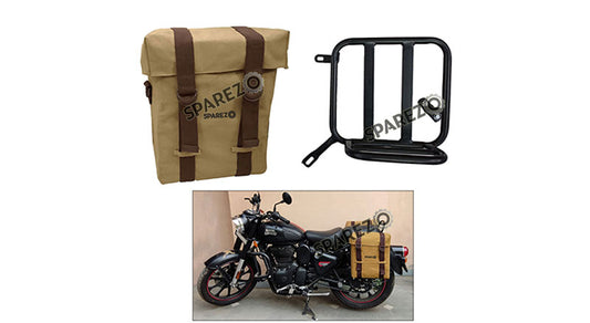 Royal Enfield Classic Reborn 350cc Sand Color LH Military Pannier Bag and Mounting