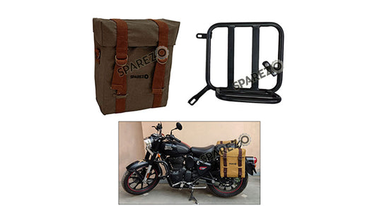 Royal Enfield Classic Reborn 350cc Olive Color LH Military Pannier Bag and Mounting