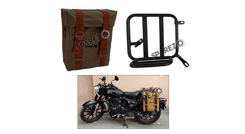 Royal Enfield Classic Reborn 350cc Olive Color RH Military Pannier Bag and Mounting