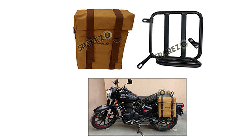 Royal Enfield Classic Reborn 350cc Desert Color RH Military Pannier Bag and Mounting
