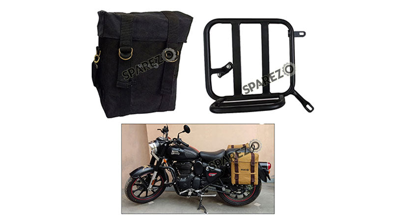 Royal Enfield Classic Reborn 350cc Black Color RH Military Pannier Bag and Mounting 2022-23