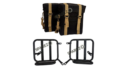 Royal Enfield New Classic Reborn 350cc Military Pannier Black and Golden Color Bags With Fitting