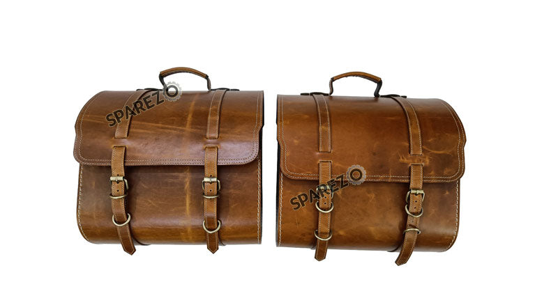 Royal Enfield Meteor 350cc Leather Brown Tan Bags Pair