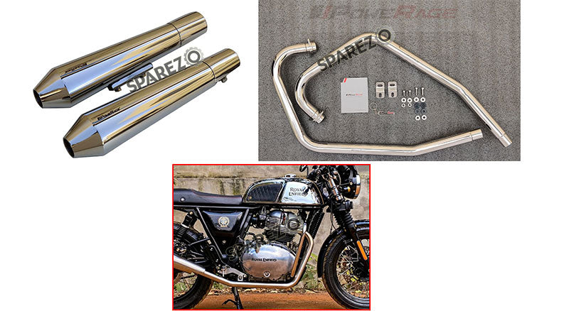 Royal Enfield GT and Interceptor 650cc SS LH-RH Exhaust Header Pipe with Silencer Polished