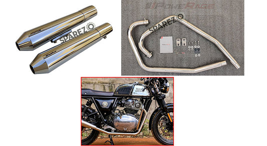 Royal Enfield GT and Interceptor 650cc SS LH-RH Exhaust Header Pipe with Silencer Polished