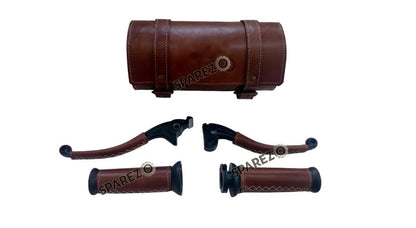 Royal Enfield Classic Reborn and Meteor 350cc Leather Covering Levers Grips With Tool Bag