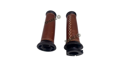 Royal Enfield Classic Reborn and Meteor 350cc Leather Covering Levers Grips With Tool Bag