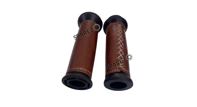 Royal Enfield Classic Reborn and Meteor 350cc Leather Covering Levers Grips With Tool Bag