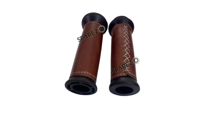 Royal Enfield Classic Reborn and Meteor 350cc Leather Covering Levers Grips With Tool Bag