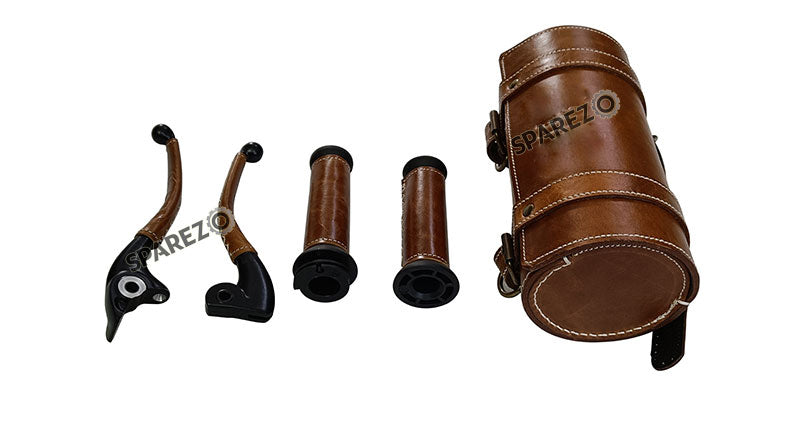 Royal Enfield New Classic Reborn and Meteor 350cc Leather Covering Levers Grips With Tool Bag