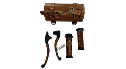 Royal Enfield New Classic Reborn and Meteor 350cc Leather Covering Levers Grips With Tool Bag