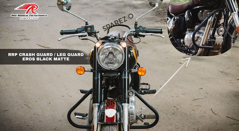 Royal Enfield Classic Reborn and Meteor 350cc Red Rooster Crash Guard Eros Matt Black