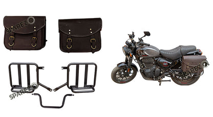 Royal Enfield Hunter 350 Leather Saddle Bags Rusty Brown With Mounting Pair