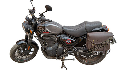 Royal Enfield Hunter 350 Leather Saddle Bags Rusty Brown With Mounting Pair