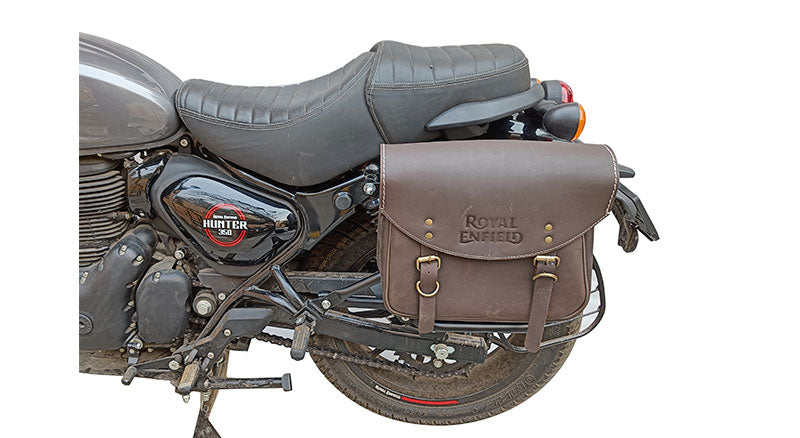 Royal Enfield Hunter 350 Leather Saddle Bags Rusty Brown With Mounting Pair