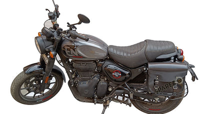 Royal Enfield Hunter 350 Leather Saddle Bags Glossy Black With Mounting Pair