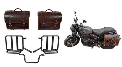 Royal Enfield Hunter 350 Leather Saddle Bags Antique Color With Mounting Pair