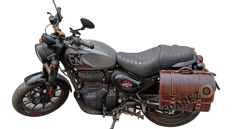 Royal Enfield Hunter 350 Leather Saddle Bags Antique Color With Mounting Pair