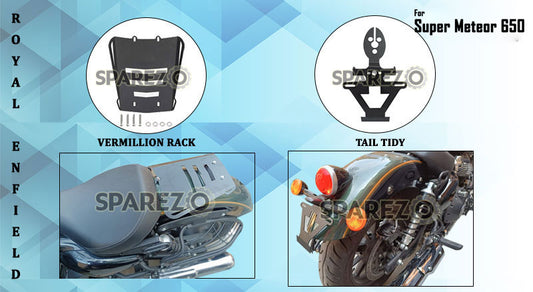 Royal Enfield Super Meteor 650 Vermillion Rack and Tail Tidy Accessories Combo