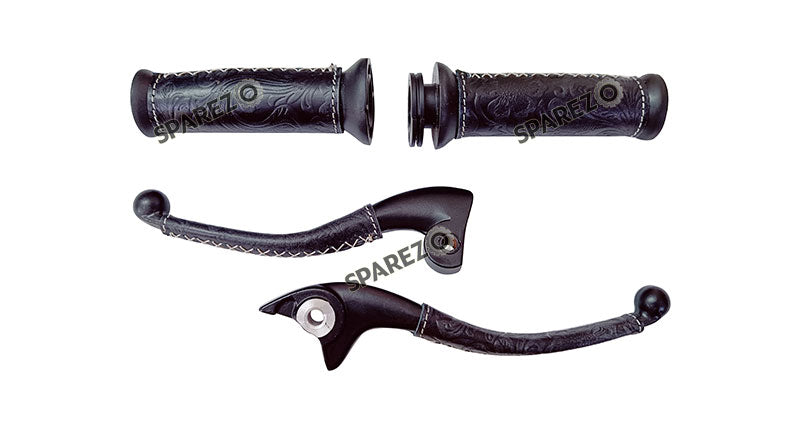 Royal Enfield Classic Reborn 350 and Meteor 350 Lever Grip With Engraved Leather Cover Black
