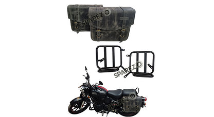Royal Enfield Classic Reborn 350 Grey Black Leather Bags with Mounting Pair